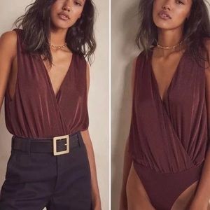 NWT Free People Night Owl Sleeveless Thong Bodysuit In Nutmeg Size M cute